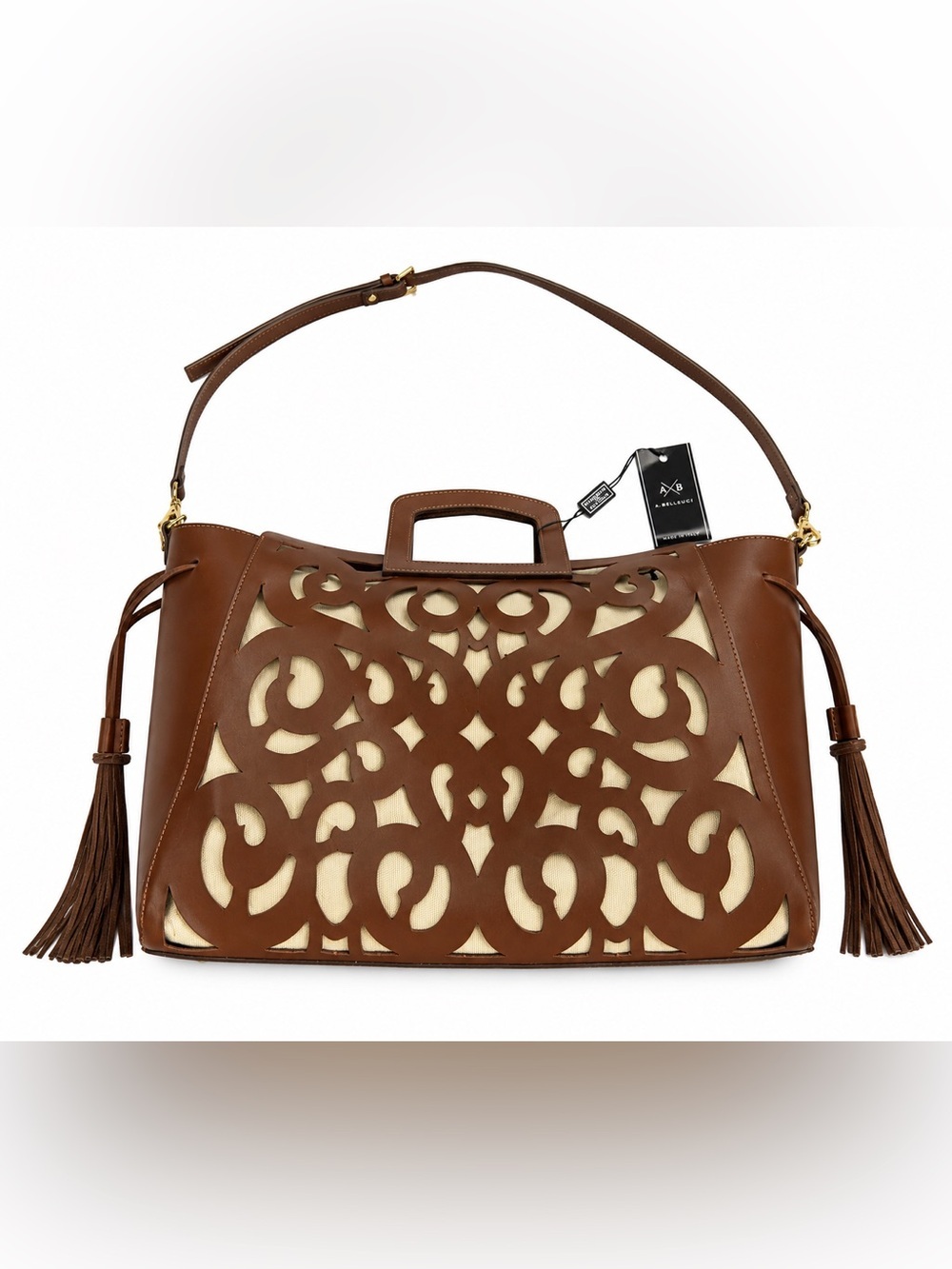 BELLUCCI Brown Laser-Cut Tote with Cream Inset